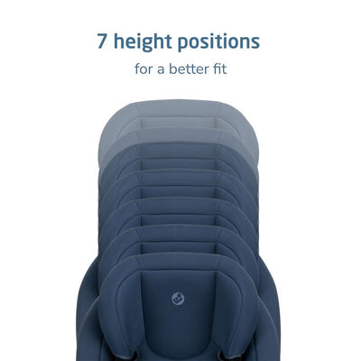 Maxi-Cosi Rodisport Booster Car Seat in Seafaring color, showcasing 7 adjustable height positions for a better fit.
