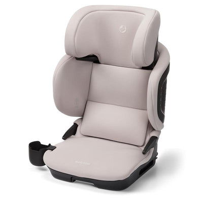 Maxi-Cosi Tanza folding belt-positioning booster car seat in Sea Drift color, featuring adjustable headrest and cup holder.