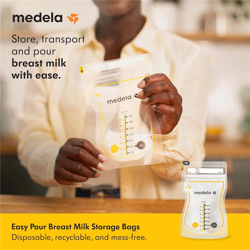Medela - Easy Pour Breastmilk Storage Bags 100 Count 7oz/210ml Disposable, Leakproof, Fast Freeze Image 2