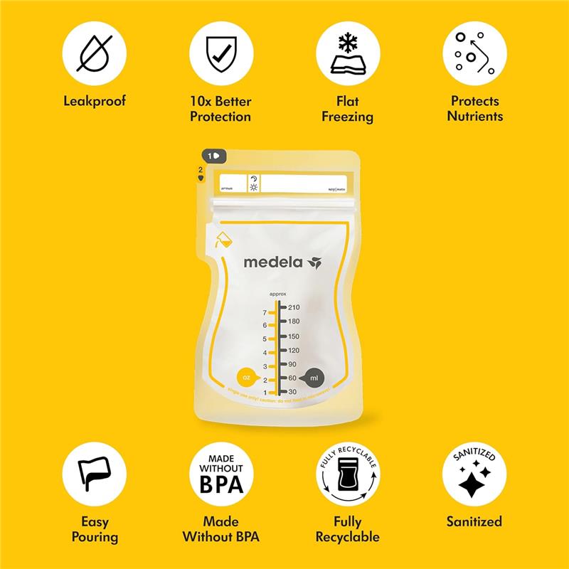 Medela - Easy Pour Breastmilk Storage Bags 100 Count 7oz/210ml Disposable, Leakproof, Fast Freeze Image 3