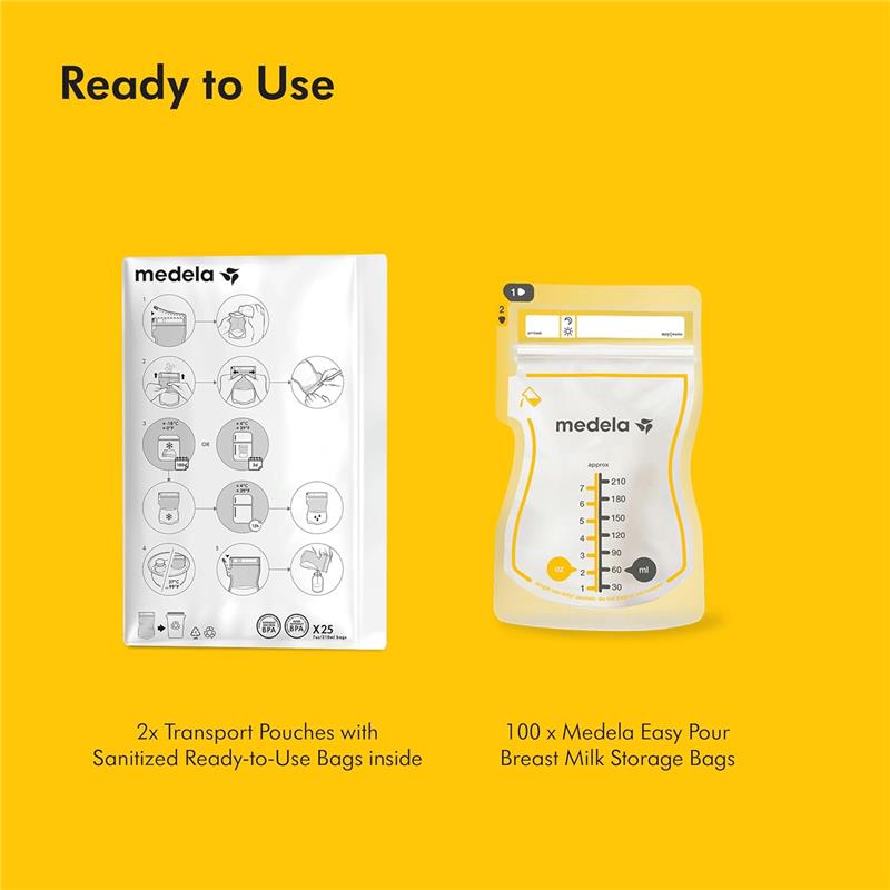 Medela - Easy Pour Breastmilk Storage Bags 100 Count 7oz/210ml Disposable, Leakproof, Fast Freeze Image 9