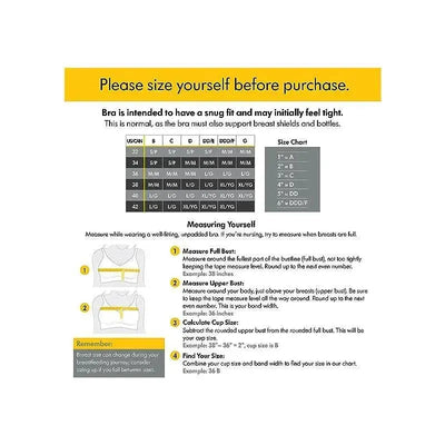 Size chart and measuring guide for the Medela Keep Cool Sleep Bra, detailing sizing instructions and tips for accurate fitting.