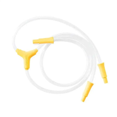 Medela Pump In Style tubing with yellow connectors, designed as a spare part for breast pumps.