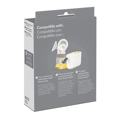 Medela Pump In Style Tubing spare part packaging, showing compatibility notes and instructions, with breast pump components illustrated.