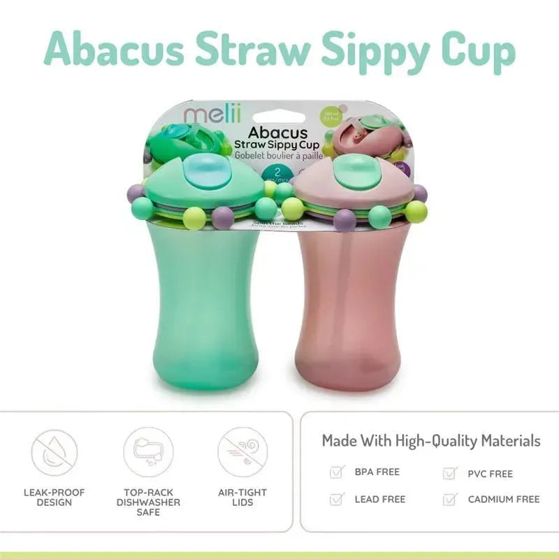 Melii - 2Pk Abacus Straw Sippy Cup, Mint/Pink Image 5