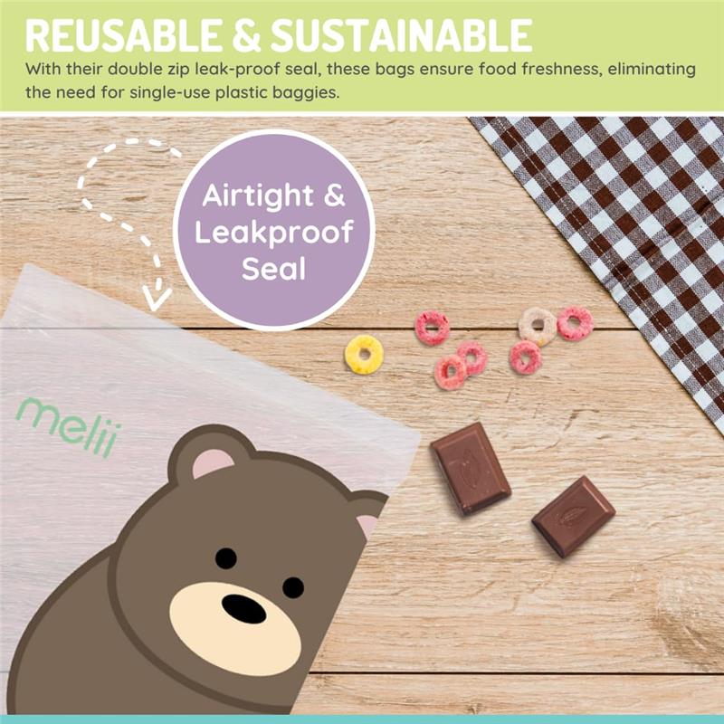 Melii - 4Pk Reusable Sandwich & Snack Bags for Kids, 2 Panda & 2 Bear Image 5
