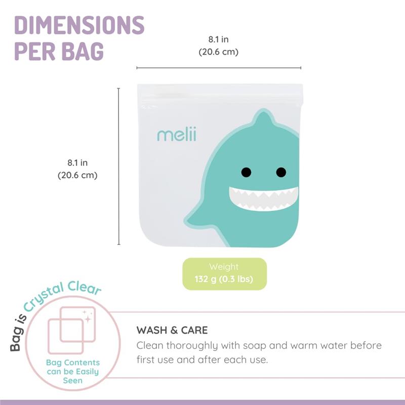 Melii - 4Pk Reusable Sandwich & Snack Bags for Kids & Adults, 2 Cat & 2 Unicorn Image 2