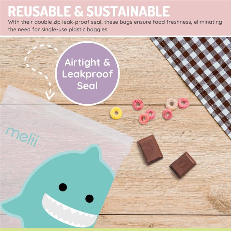 Melii - 4Pk Reusable Sandwich & Snack Bags for Kids & Adults, 2 Cat & 2 Unicorn Image 5