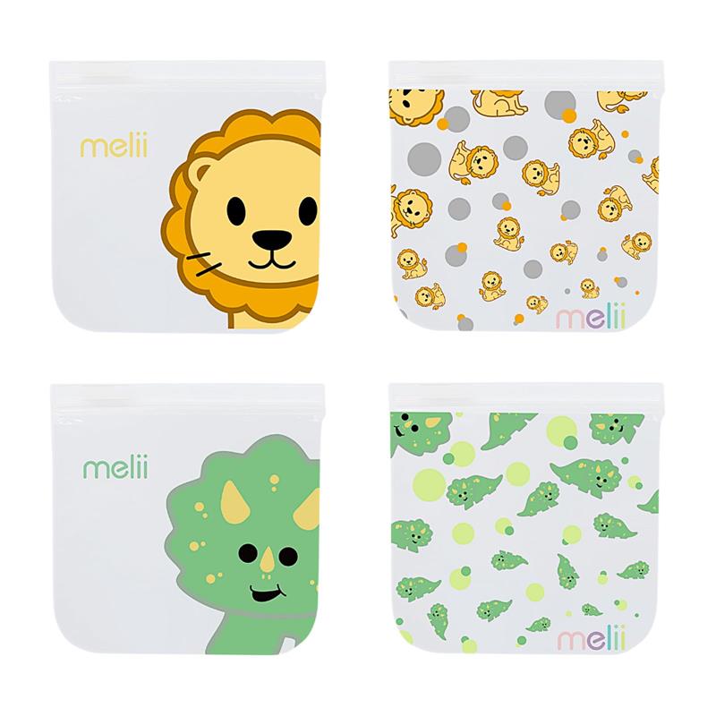 Melii - 4Pk Reusable Sandwich & Snack Bags for Kids & Adults, 2 Dinosaur & 2 Lion Image 1