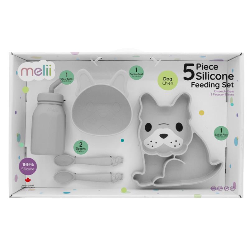Melii - 5Pk Silicone Set, Suction Plate, Bowl, Bottle & 2 Spoons, Bulldog Image 1