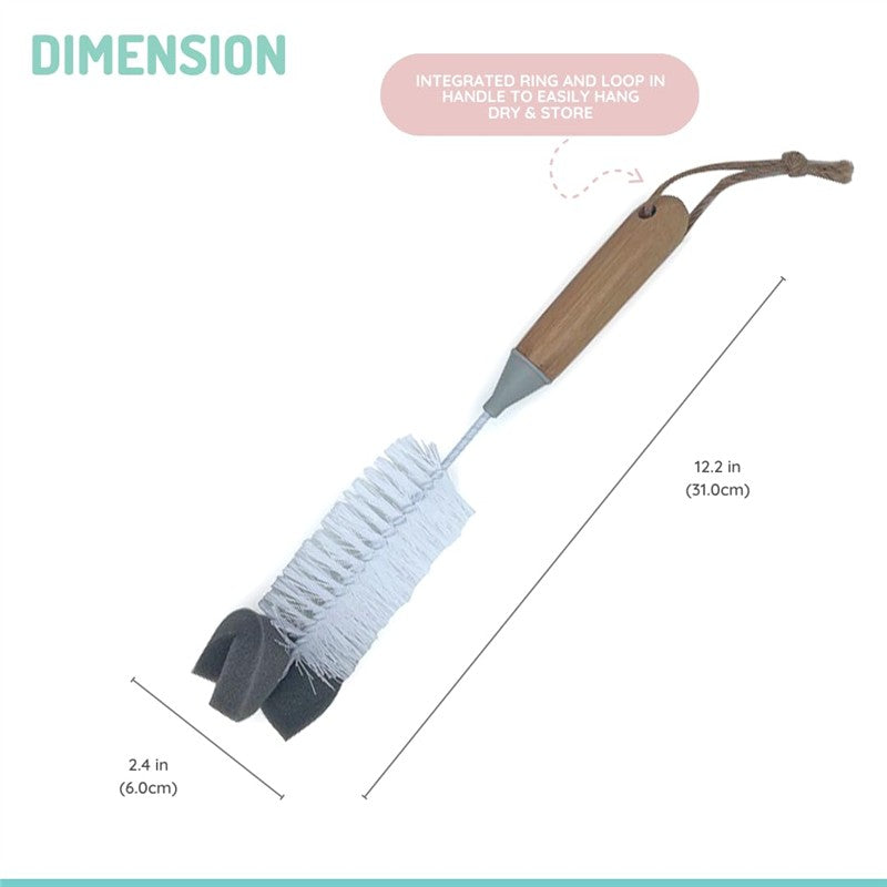 Melii - Bamboo Baby Bottle Brush with Bristles and Sponge Image 3