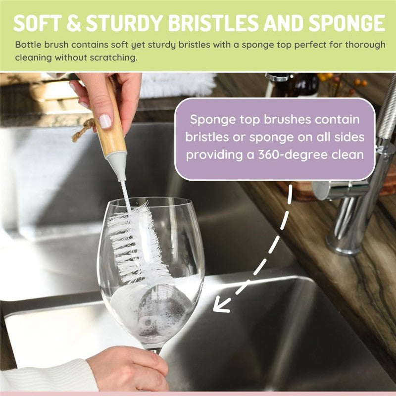 Melii - Bamboo Baby Bottle Brush with Bristles and Sponge Image 4