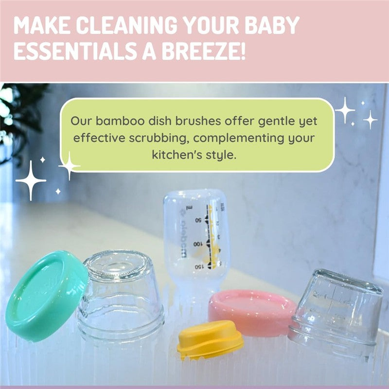 Melii - Bamboo Baby Bottle Brush with Bristles and Sponge Image 6