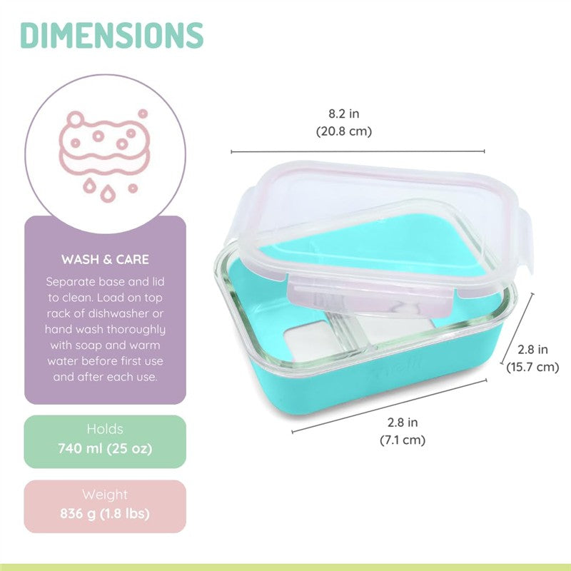 Melii - Glass Bento Box with Sleeve, Oven, Microwave, Freezer & Dishwasher safe, 25oz, Blue Image 3