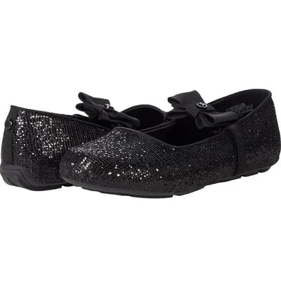 Black Michael Kors Baby Girl Rover Day-T Ballerina Flats featuring sparkly embellishments and a decorative bow.