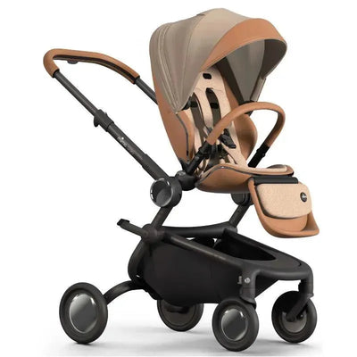 Mima Creo Single Stroller in Mocha Cream, featuring a stylish design with a canopy and plush seating.