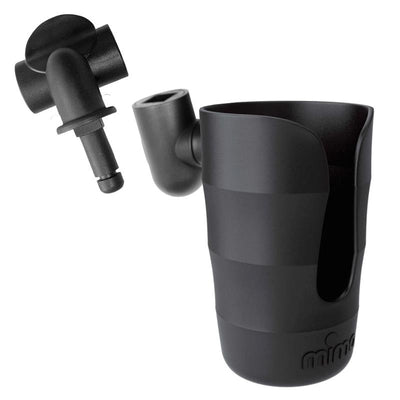 Black Mima Kids Miro Cup Holder with an attached clip for easy mounting, designed to securely hold cups.
