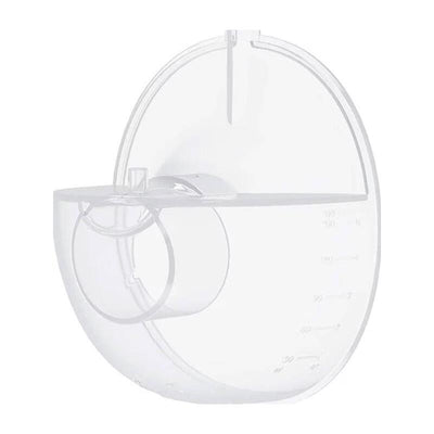 Transparent Momcozy M5 breast pump milk collector replacement part with measurement markings.
