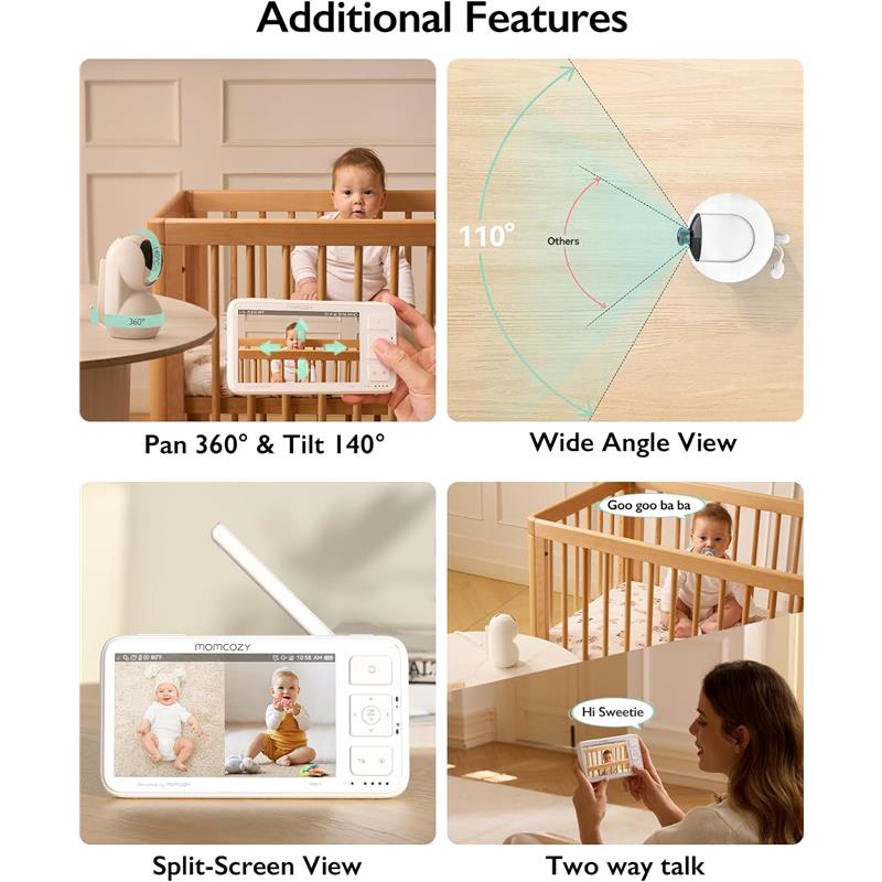 Momcozy - Video Baby Monitor, 5.5” 1080P Full HD Baby Monitor with Camera No WiFi Image 2
