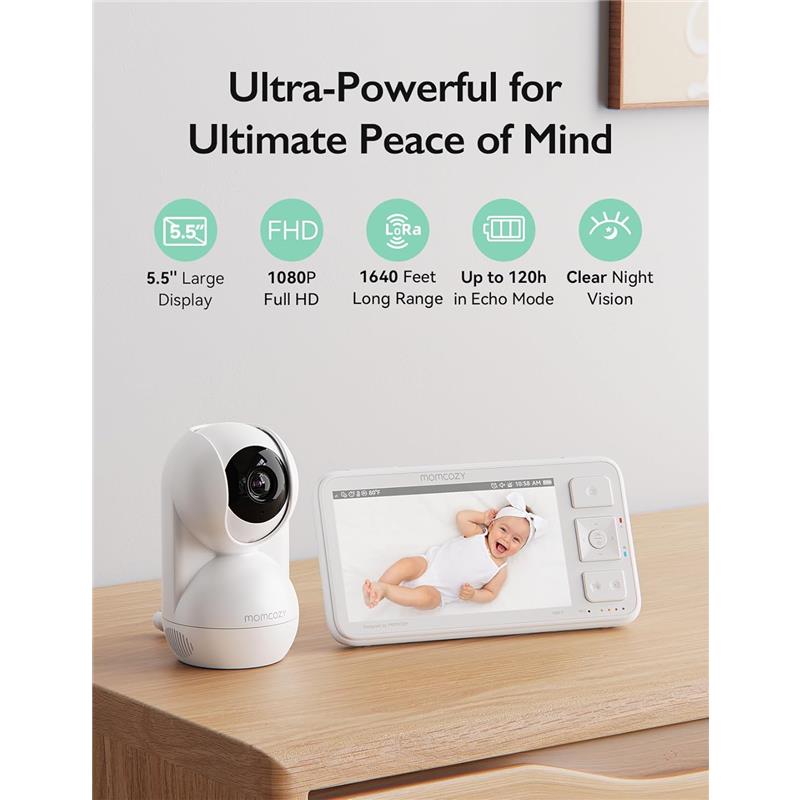 Momcozy - Video Baby Monitor, 5.5” 1080P Full HD Baby Monitor with Camera No WiFi Image 9