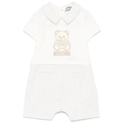 Moschino Baby - Boy Short Sleeve Romper With Stripes And Bear Print Beige Image 1
