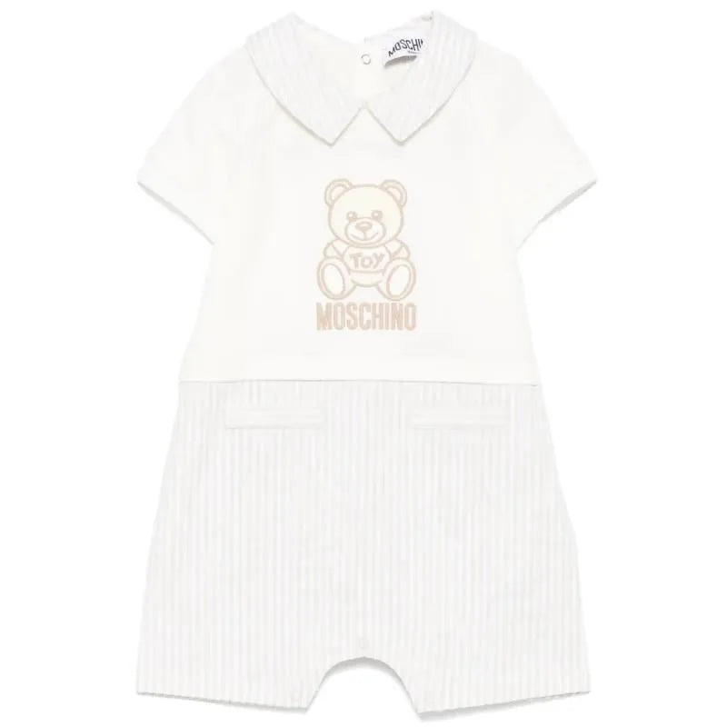 Moschino Baby - Boy Short Sleeve Romper With Stripes And Bear Print Beige Image 1