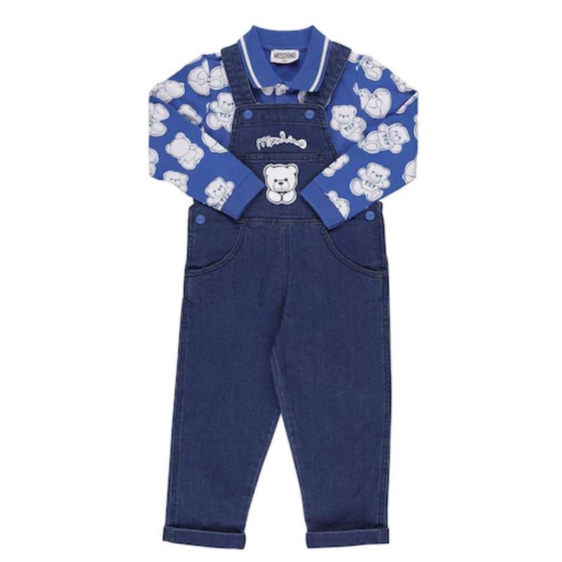 Moschino Baby - Boys Polo Shirt & Teddy Dungaree Set, Blue Image 1