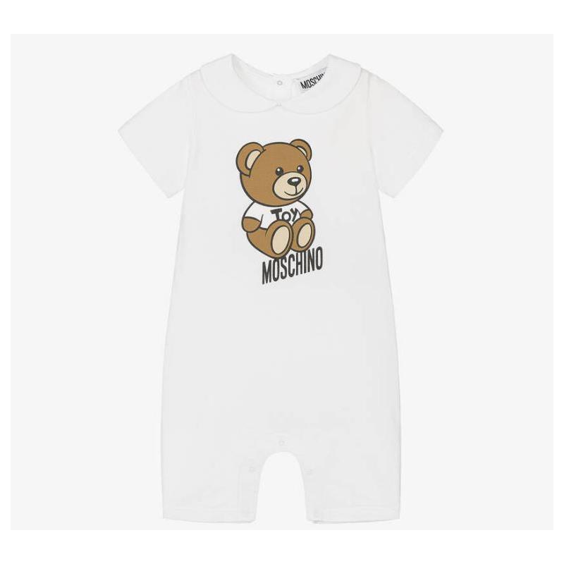 Moschino Baby - Collared Romper Gift Box With Bear Toy, White Image 1
