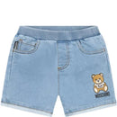 Moschino Baby - Denim Fleece Shorts With Bear Toy, Blue Image 1
