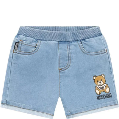 Moschino Baby - Denim Fleece Shorts With Bear Toy, Blue Image 1