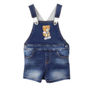 Moschino Baby - Denim Stretch Overall Shorts With Bear Toy Logo, Blue Denim Image 1