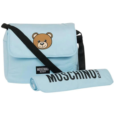 Moschino Baby - Diaper Bag With Changing Bear Logo Print, Light Blue Image 1