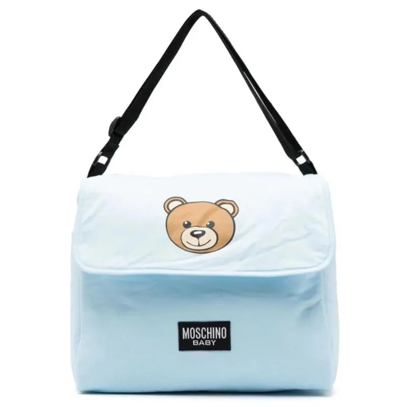 Moschino Baby - Diaper Bag With Changing Bear Logo Print, Light Blue Image 2