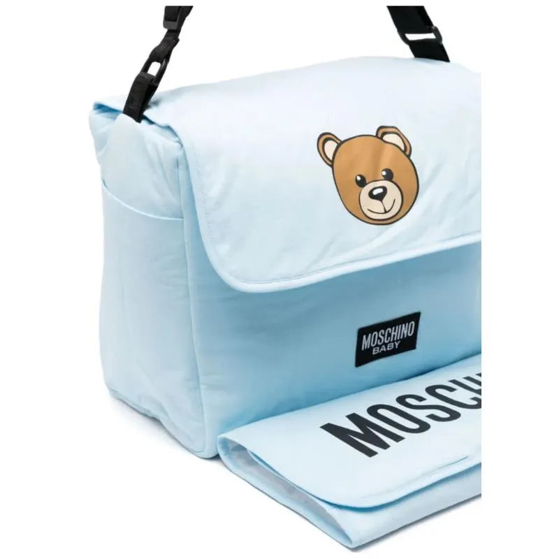 Moschino Baby - Diaper Bag With Changing Bear Logo Print, Light Blue Image 4