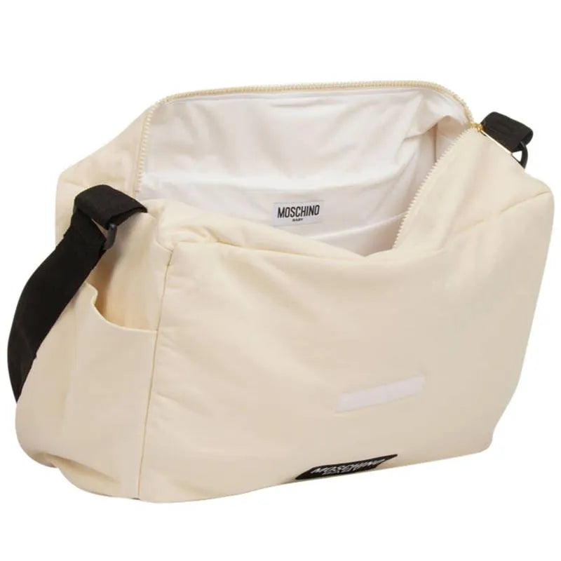 Moschino Baby Diaper Bag With Changing Mt Bear Logo Print, Beige