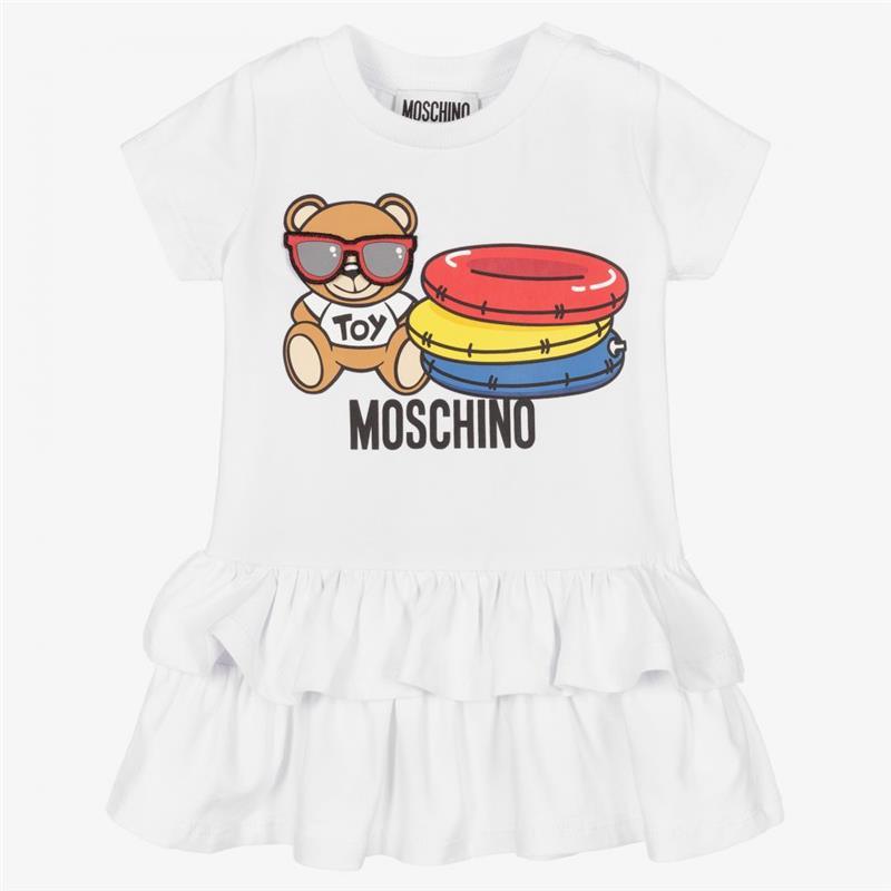 Moschino - Baby Girl Drop Waist Layered Dress With Bear, White Image 1