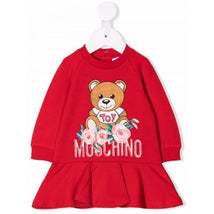 Moschino - Baby Girl Ls Dress W Roses Bear Flame Red Image 1