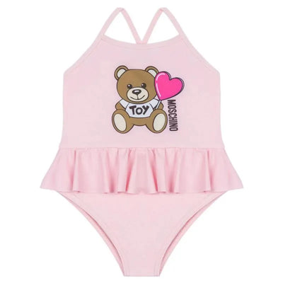 Moschino Baby - Girl Ruffled Swimsuit With Bear Heart Print, Light Pink Image 1