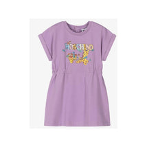 Moschino Baby - Girl Short Sleeve Dress With Giraffe And Logo Graphic, Lilac Image 1