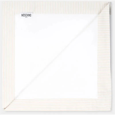 Moschino Baby - Popeline Striped Blanket With Bear Embroidery, Beige Image 2