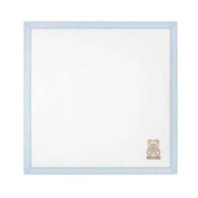 Moschino Baby - Popeline Striped Blanket With Bear Embroidery, Light Blue Image 1