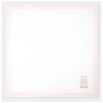 Moschino Baby - Popeline Striped Blanket With Bear Embroidery, Light Pink Image 1