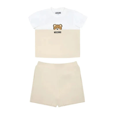 Moschino Baby - Short Sleeve Tee And Shorts Set With Bear Print In Gift Box Beige Image 1