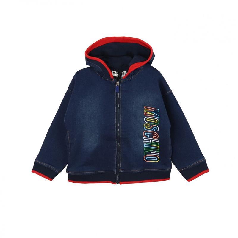 Moschino - Baby Zip Up Sweatshirt With Embroidered Bear/Logo, Blue Nuit Image 1