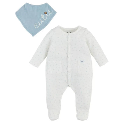 Mud Pie - Baby Boy Blue Dot Sleeper & Cutie Bib Set 6/9M Image 1