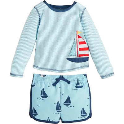 Mud Pie - Baby Boy Sailboat Rash Guard & Swim Trunks Set Image 1