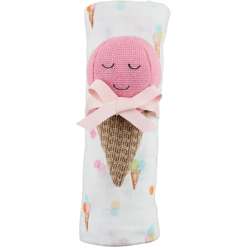 Mud Pie - Baby Girl Ice Cream Swaddle & Rattle Set Image 1