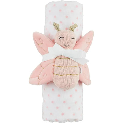 Mud Pie - Baby Girl Pink Dot Swaddle & Rattle Set Image 1