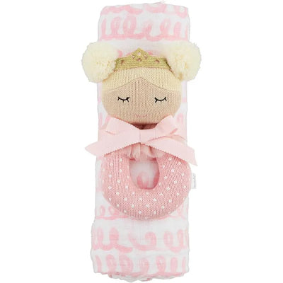 Mud Pie - Baby Girl Pink Swirl Swaddle & Rattle Set Image 1