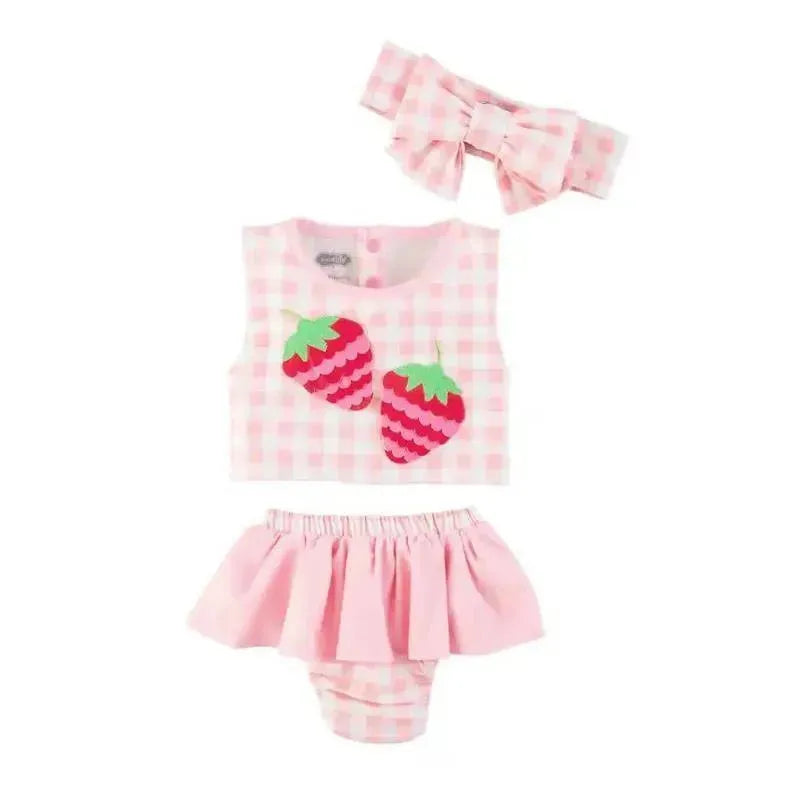 Mud Pie - Baby Girl Strawberry Swimsuit & Headband Set Image 1